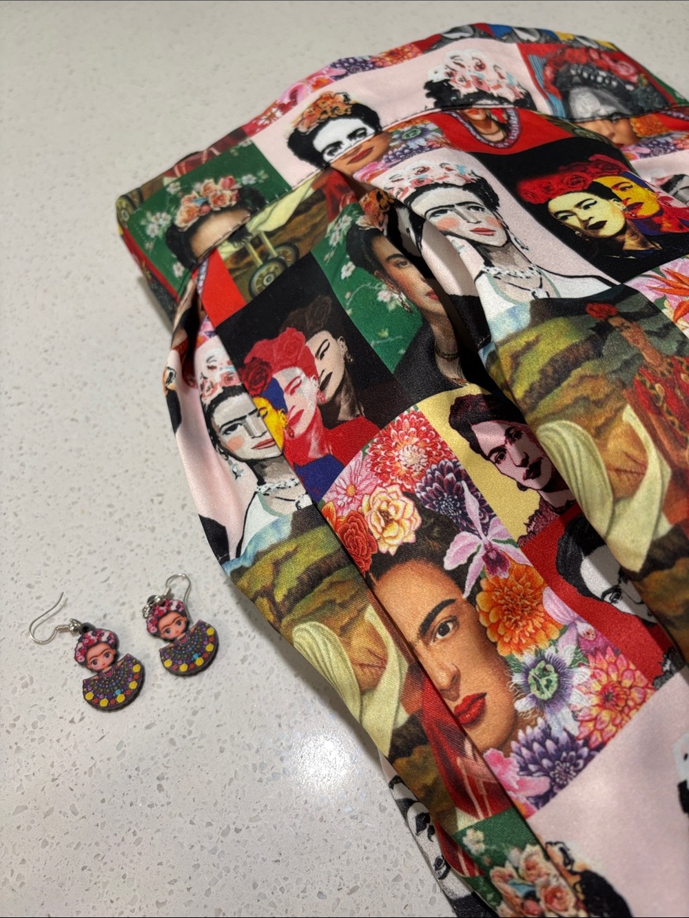 Frida Kahlo Multi-Color Printed Midi Skirt and matching earrings